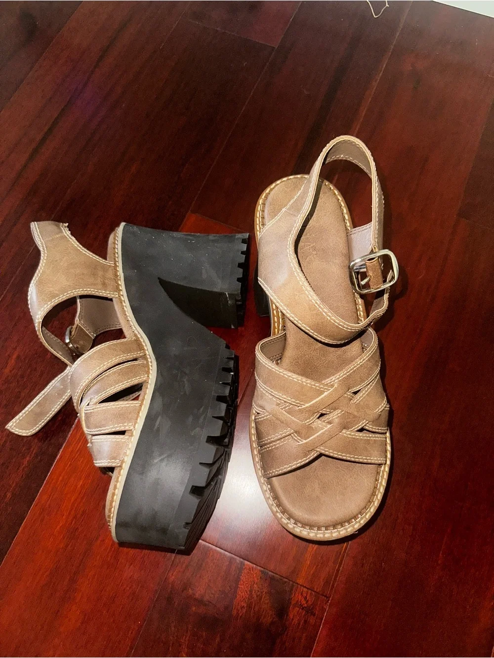 Dolls Kill Brown Leather-Look Platform Sandals